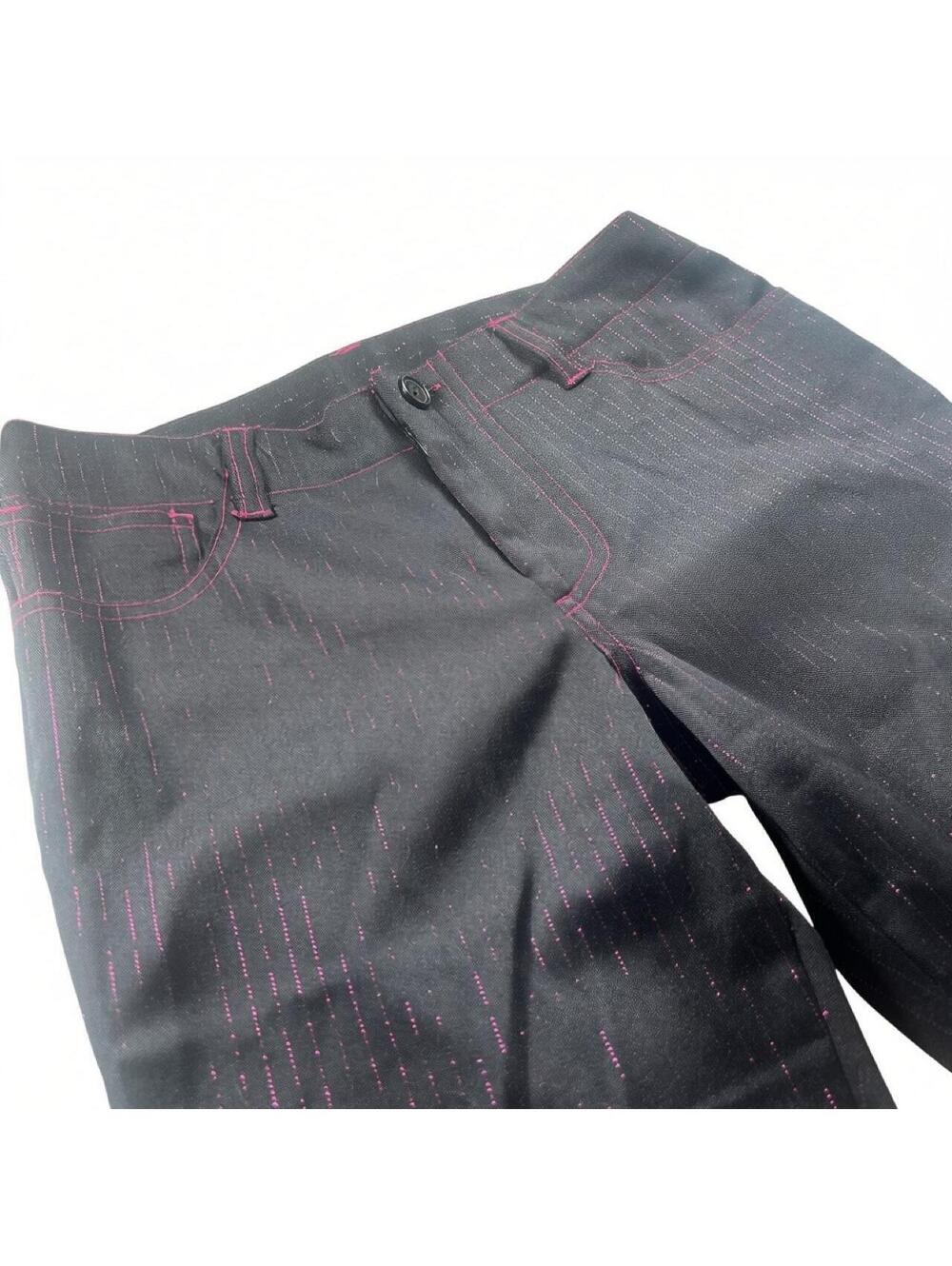 Y2K Charlotte Russe Black + Pink Glitter Pinstripe Flare Pants
